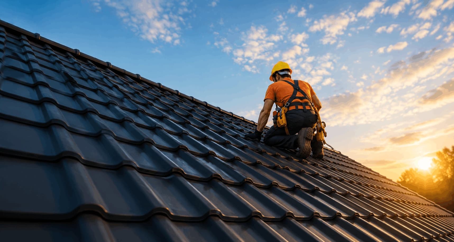 Couvreur professionnel travaillant sur une toiture